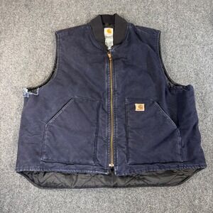 Carhartt V02 NVY Arctic Quilt Lined Duck Vest Midnight Navy Mens 2XL Distressed